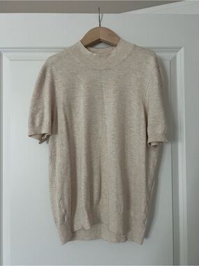 Stitch and Feather Neutral Cream Short-Sleeve Knit Top